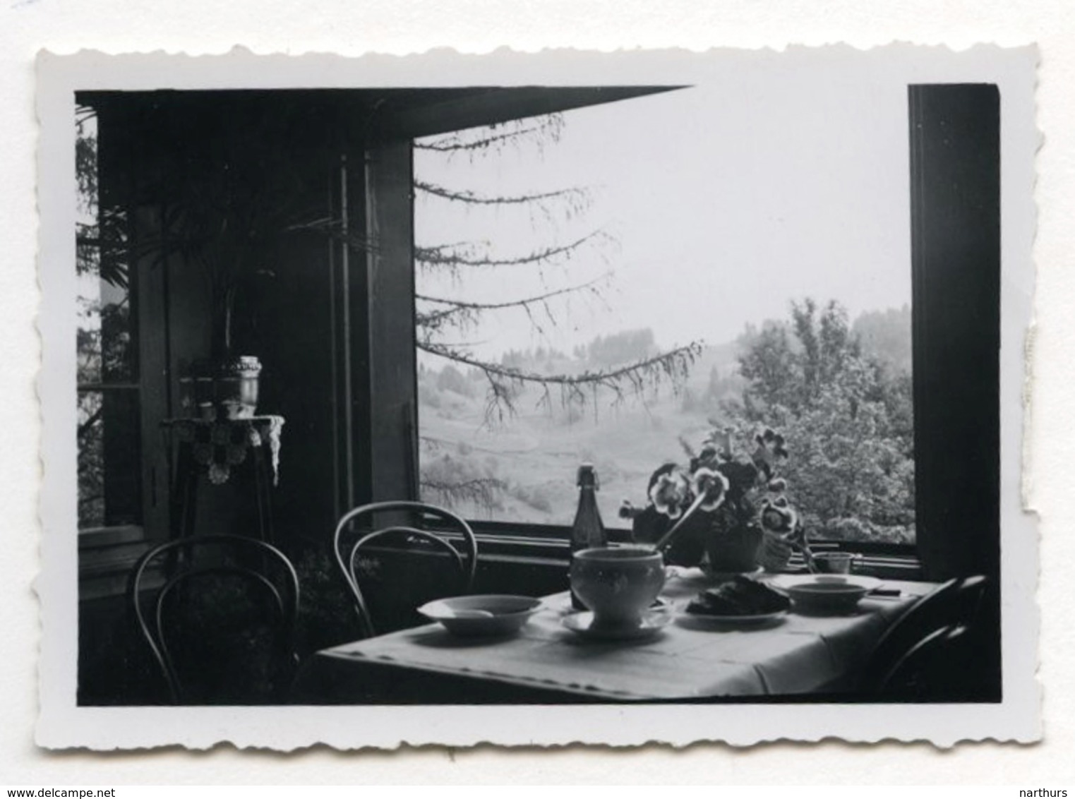 PHOTO ANCIENNE Intérieur Vide Salle à Manger Repas Table Dressée Vue De La Fenêtre Chaise Bingenstock 1936 - Oggetti