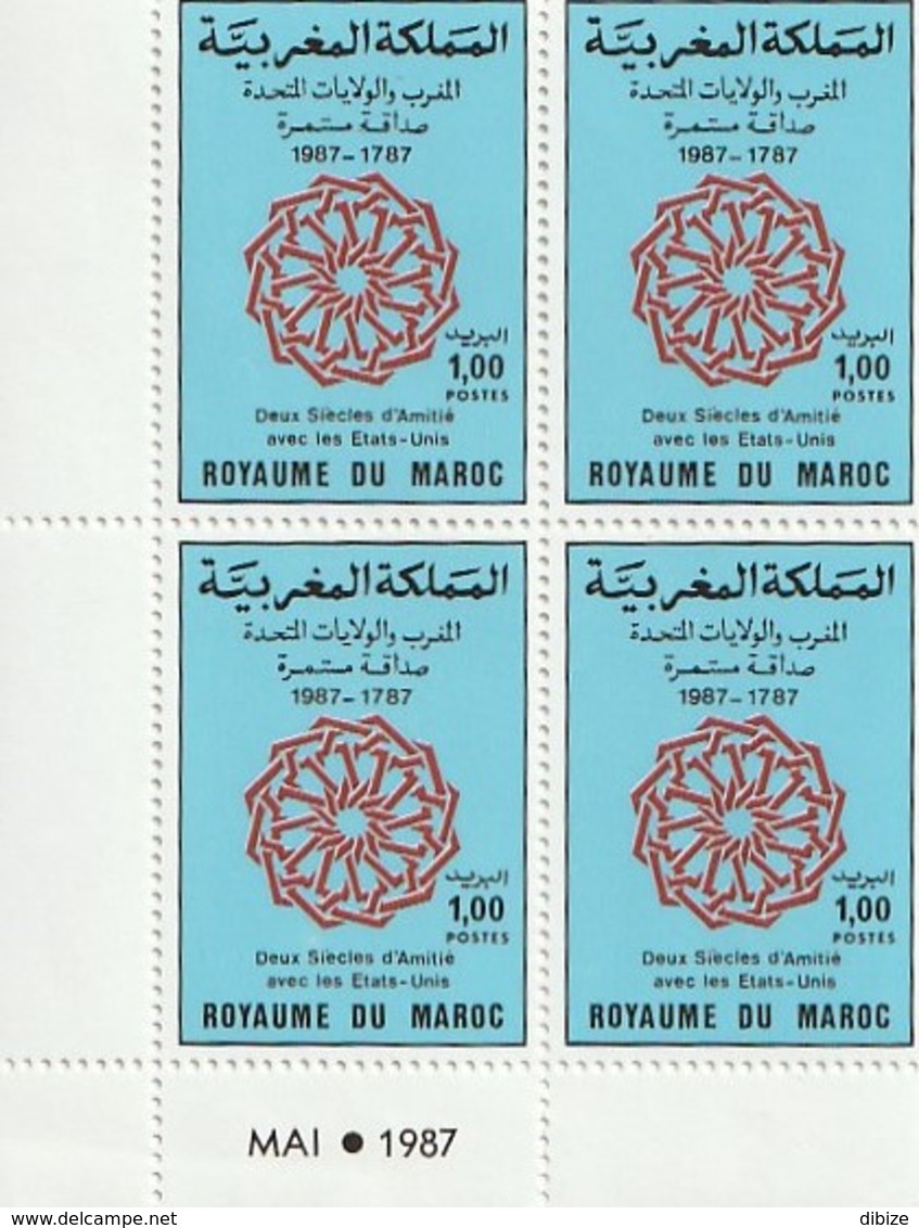 Maroc. Coin Daté 4 Timbres 1987. Yvert Et Tellier N° 1033. Emission Commune. 2 Siècles D'amitié Avec Les Etats-Unis. - Gemeinschaftsausgaben