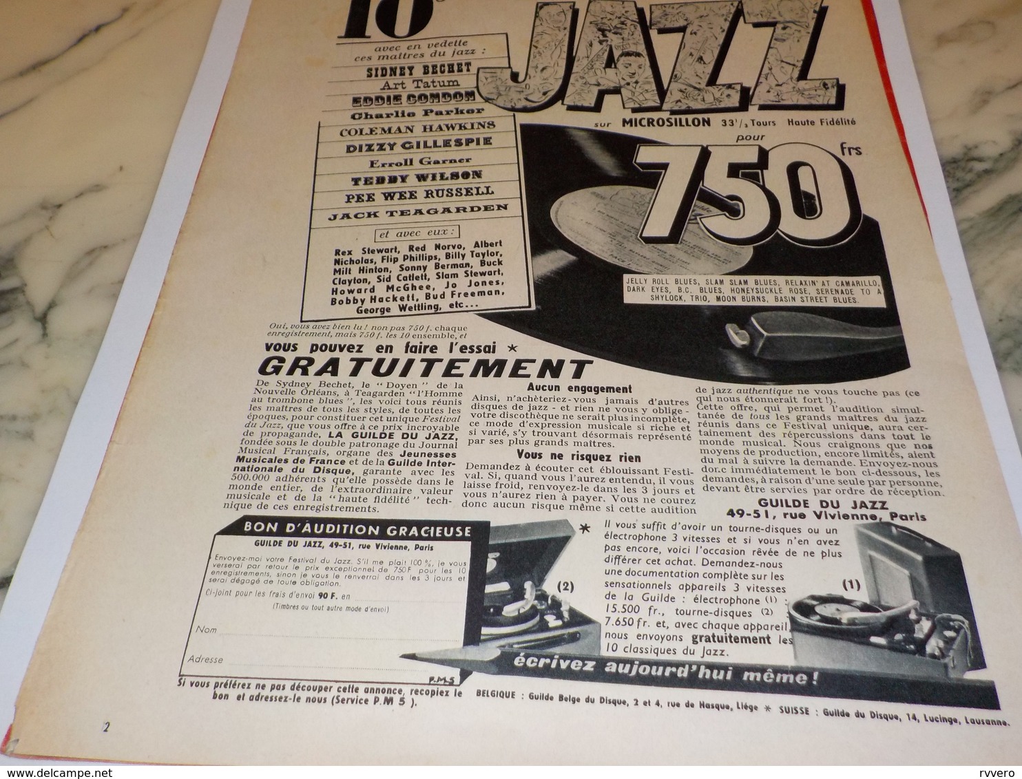 ANCIENNE PUBLICITE 10 GRANDS CLASSIQUES DU JAZZ  1956 - Other & Unclassified