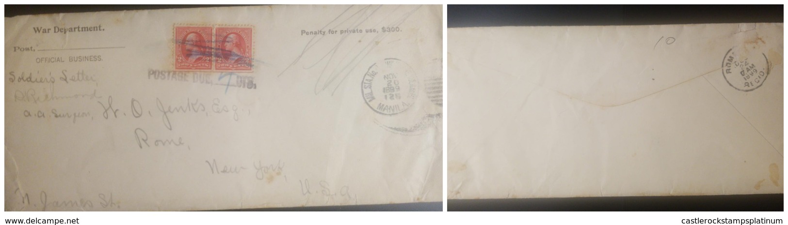 O) 1899 PHILIPPINES. US OCCUPATION,PENALTY FOR PRIVATE - WAR DEPARTMENT - OFFICIAL BUSSINES - POSTAGE DUE WASHINGTON 2c, - Filippine