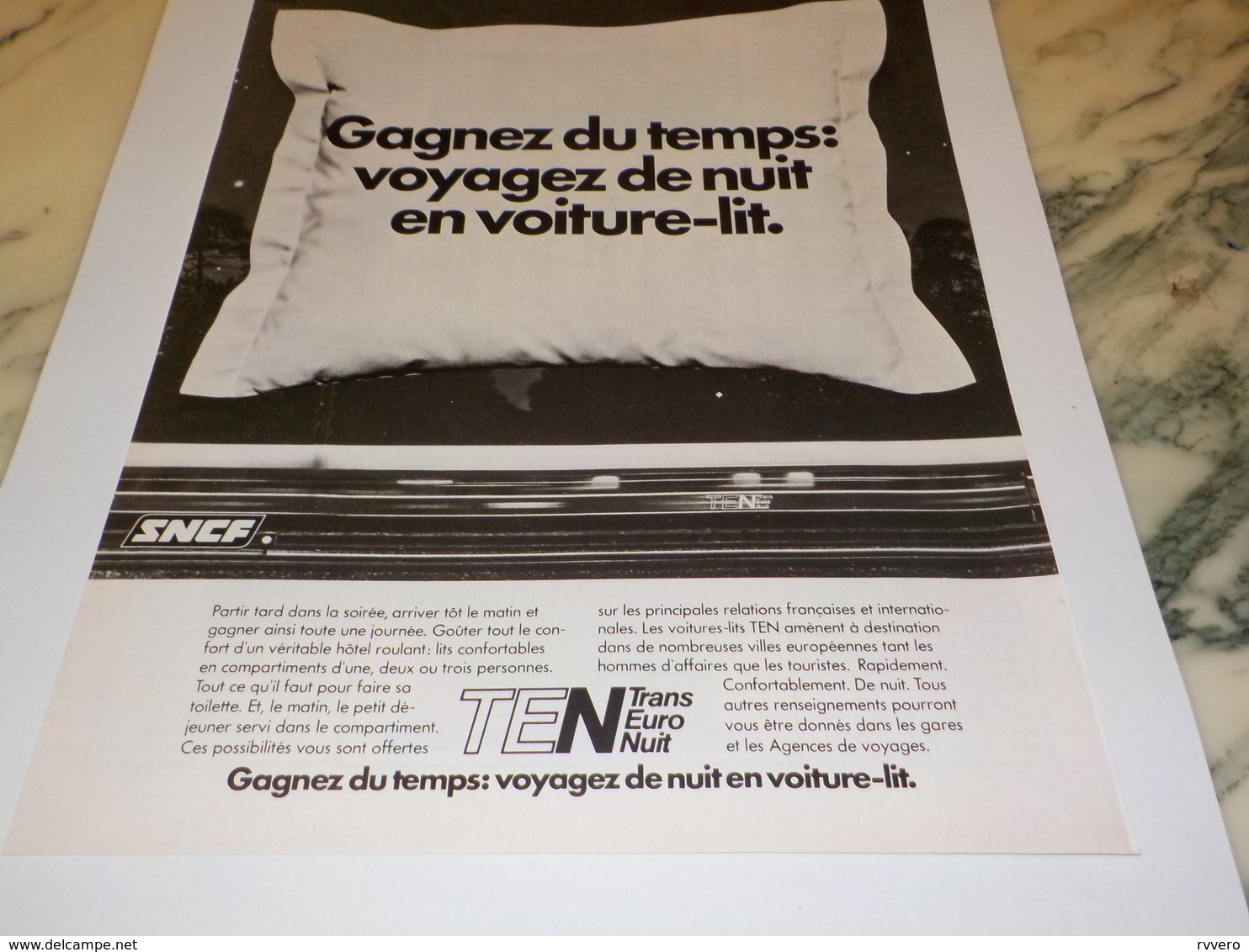 ANCIENNE PUBLICITE GAGNEZ DU TEMPS VOYAGEZ DE NUIT SNCF 1978 - Railway