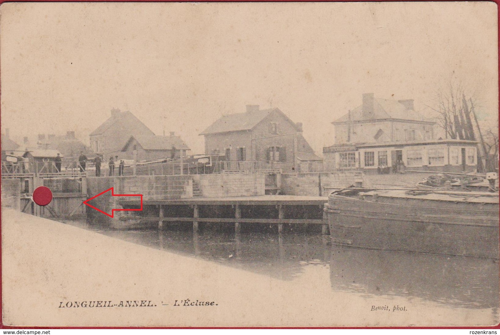 Longueil Annel L' Ecluse Binnenschip Peniche Barge Animee CPA RARE France Oise - Longueil Annel