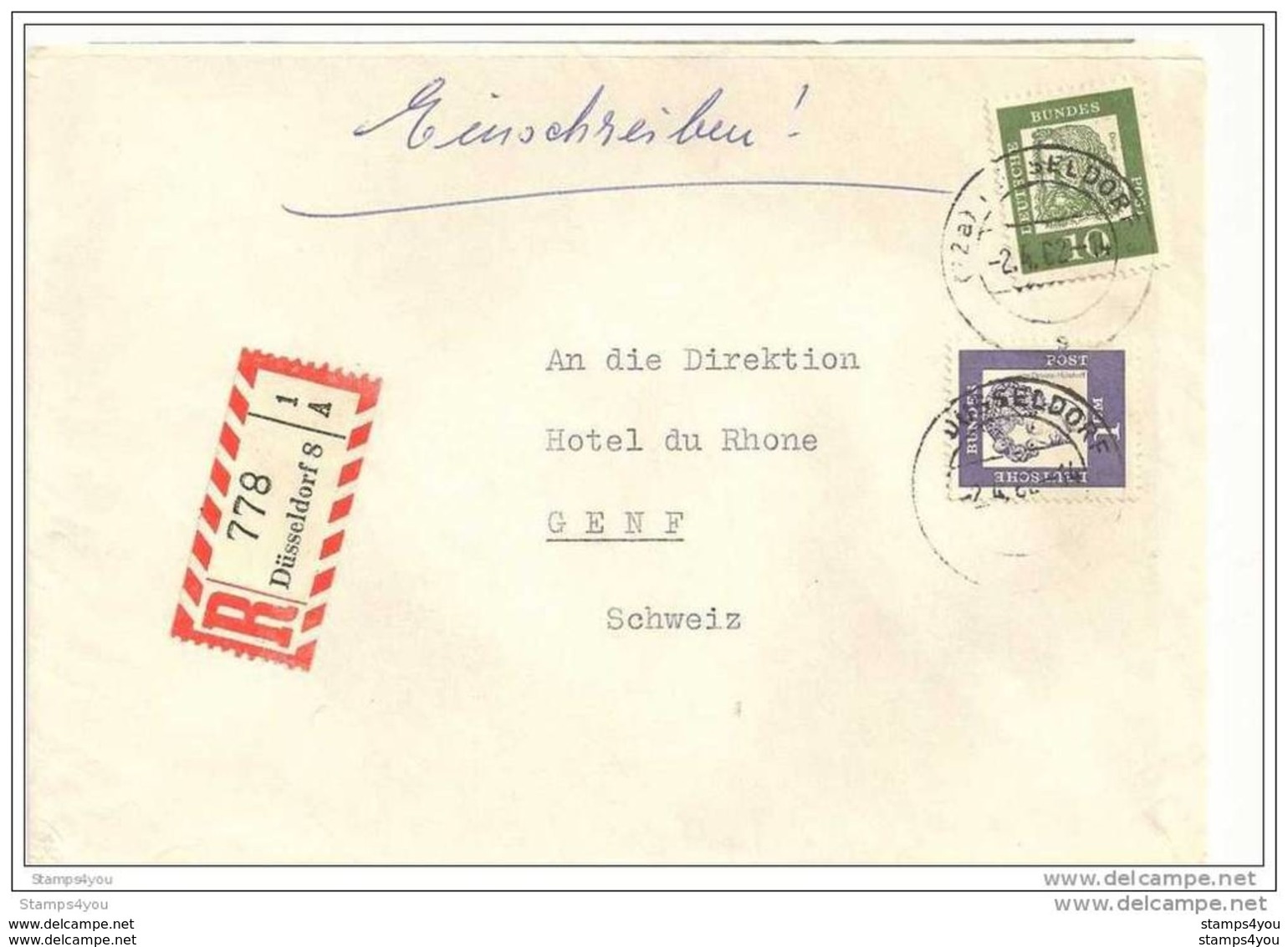 77 - 73 - Lettre Recommandée Envoyée De Düsseldorf En Suisse 1962 - Briefe U. Dokumente