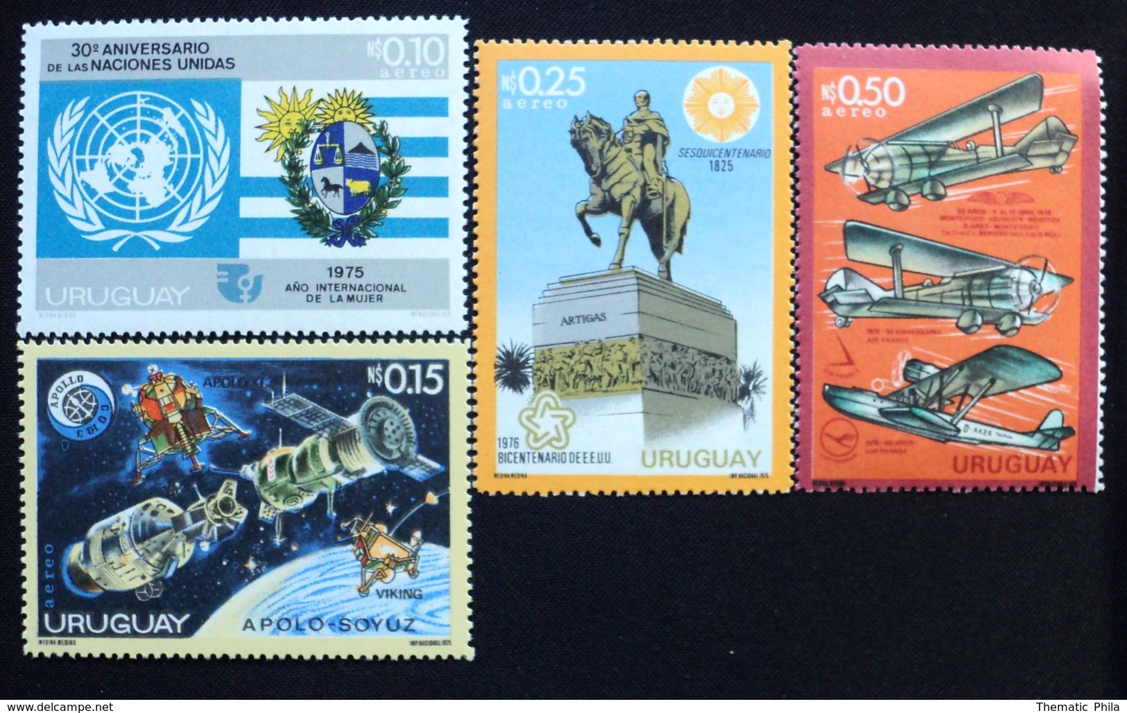 1975 URUGUAY Mnh AIR MAIL Yv A398/401 Events 30 Years ONU - Anée De La Femme Women's Day - Apollo Space Horse Planes - Uruguay