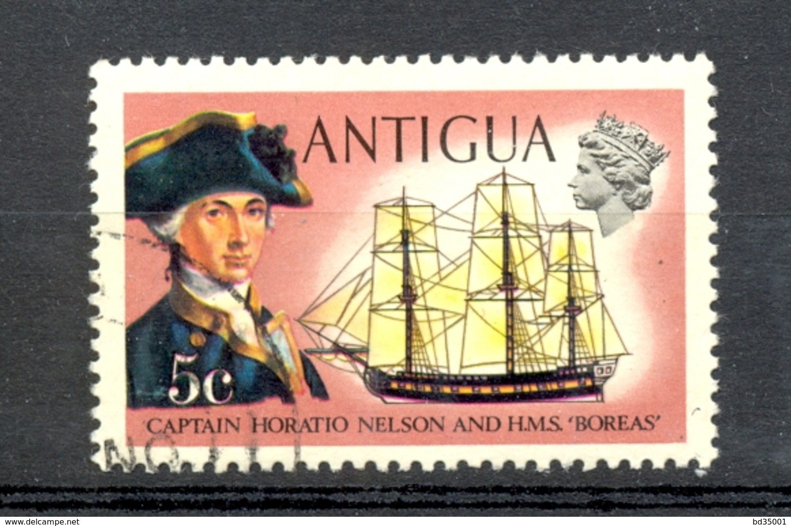 Timbre Oblitéré - ANTIGUA - Captain Horatio Nelson And H.M.S. Boreas - Antigua Et Barbuda (1981-...)