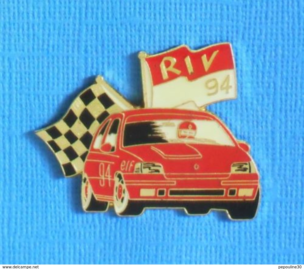 1 PIN'S //  ** RALLYE RENAULT CLIO 16.S / RIV 94 / ELF ** . (Arthur Cross Zürich N°2270) - Renault