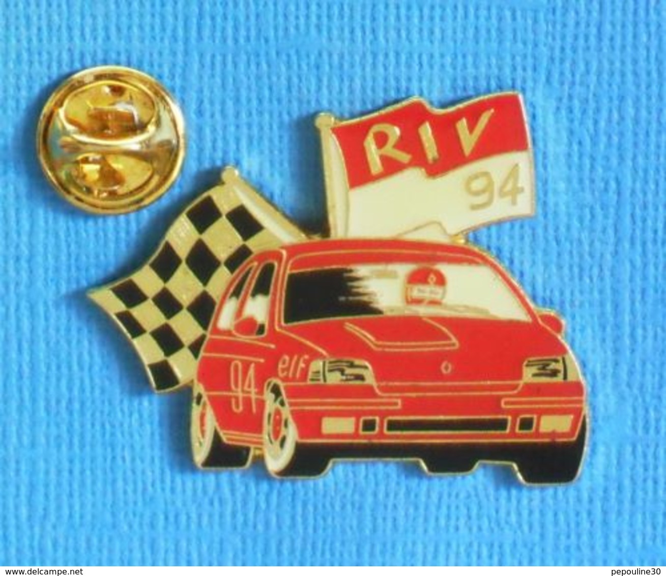 1 PIN'S //  ** RALLYE RENAULT CLIO 16.S / RIV 94 / ELF ** . (Arthur Cross Zürich N°2270) - Renault