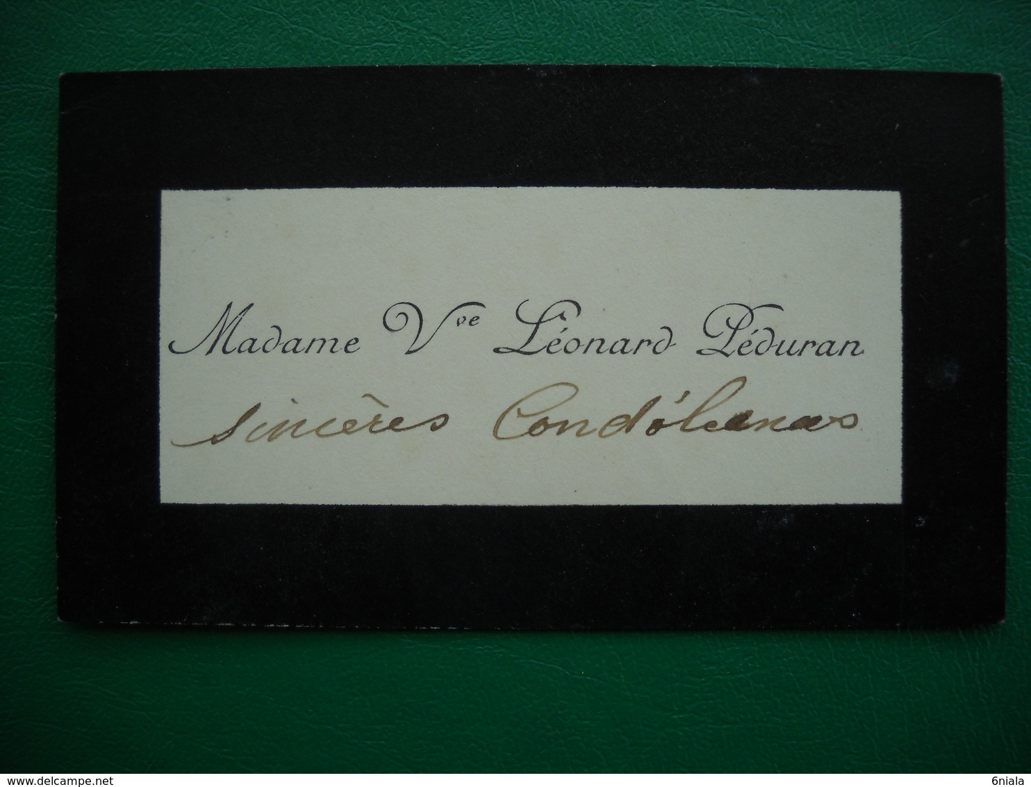 1221 CDV Carte De Visite  Madame Vve Léonard PEDURAN - Tarjetas De Visita