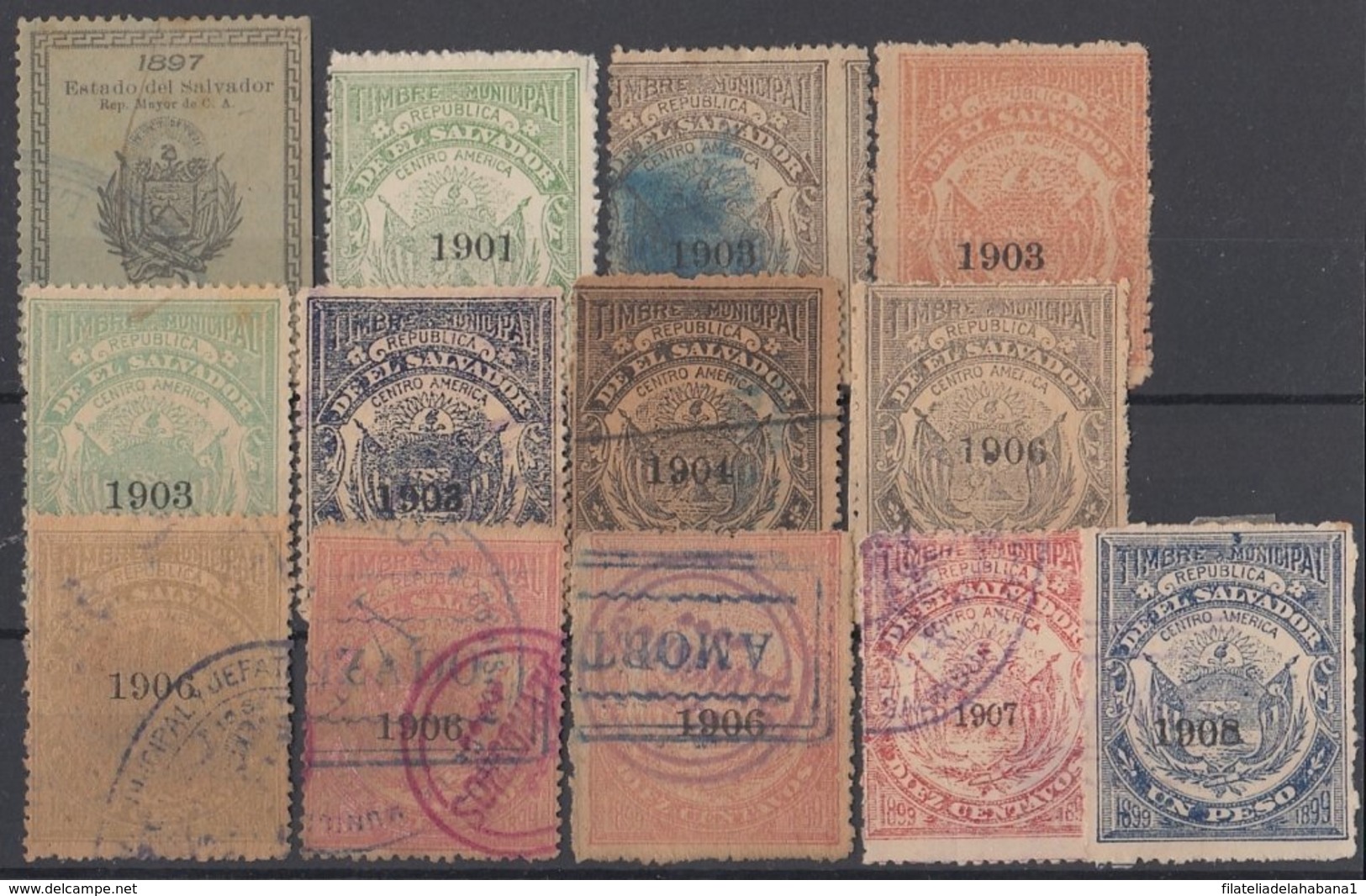 F-EX15023 EL SALVADOR REVENUE STAMPS LOT. 1897-08. - El Salvador