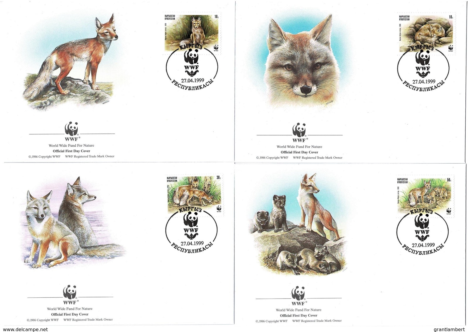 Kyrgyzstan 1999 Corsac Fox Set Of 4 WWF FDCs - Kyrgyzstan