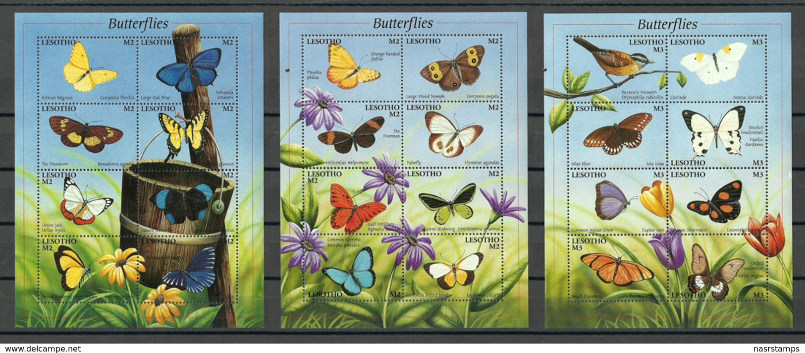 Lesotho - 2001 - ( Animals - Insects - Butterflies ) - 3 Sheets Of 8 - MNH (**) - Vlinders