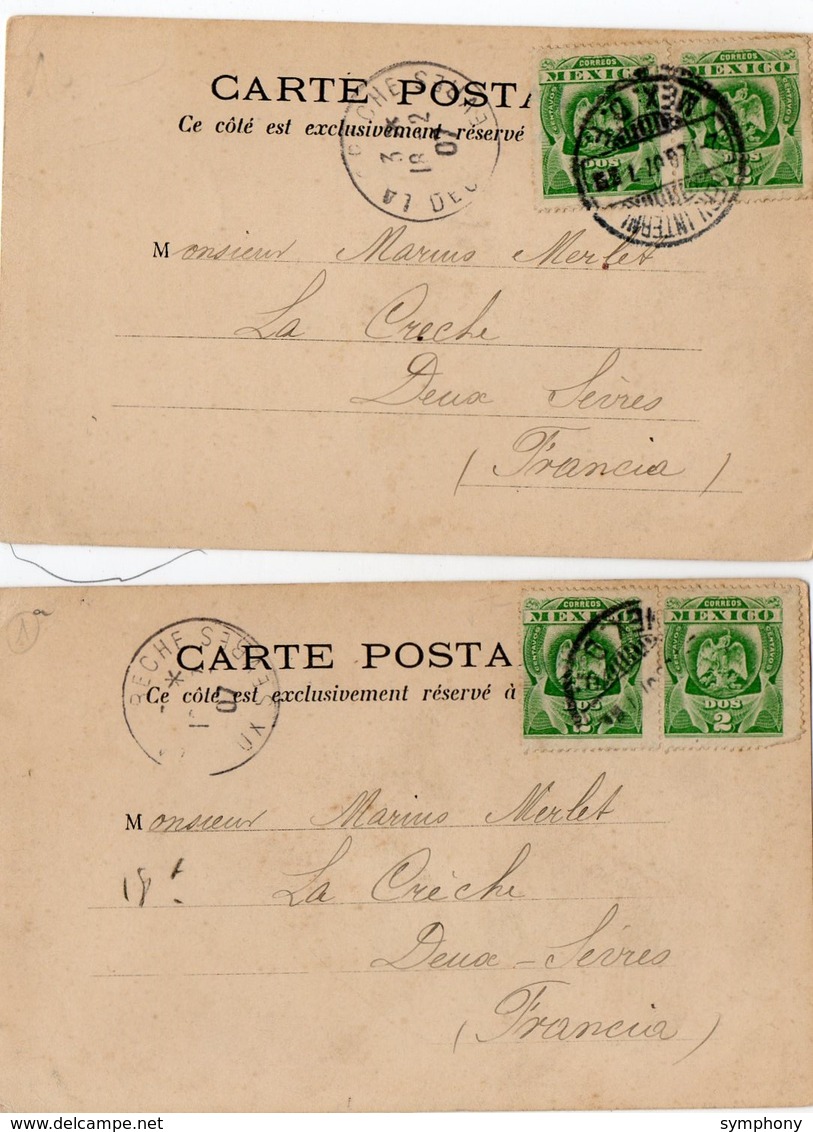 Mexique - Timbres Du Mexique Sur 2 CPA. PARIS. 2 Scans. - 1907. - Mexiko
