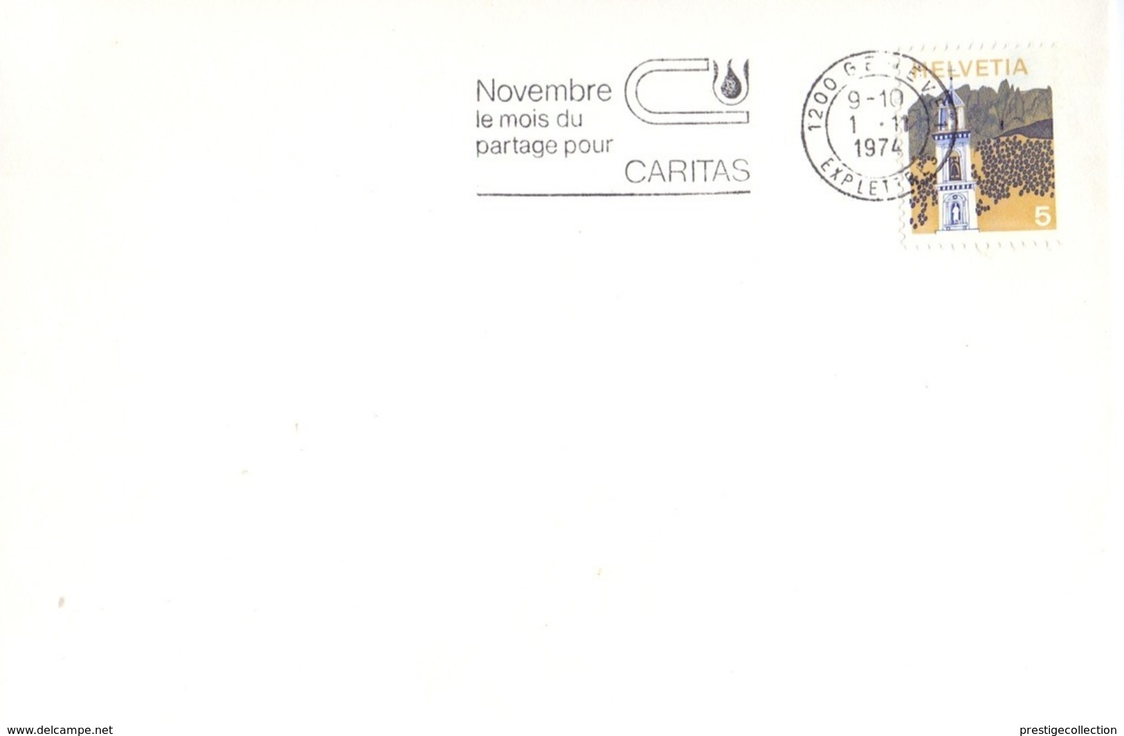 HELVETIA COVER GENEVE NOVEMBRE LE MOIS DU PARTAGE POUR CARITAS  1974       (MAGG200443) - Bäderwesen