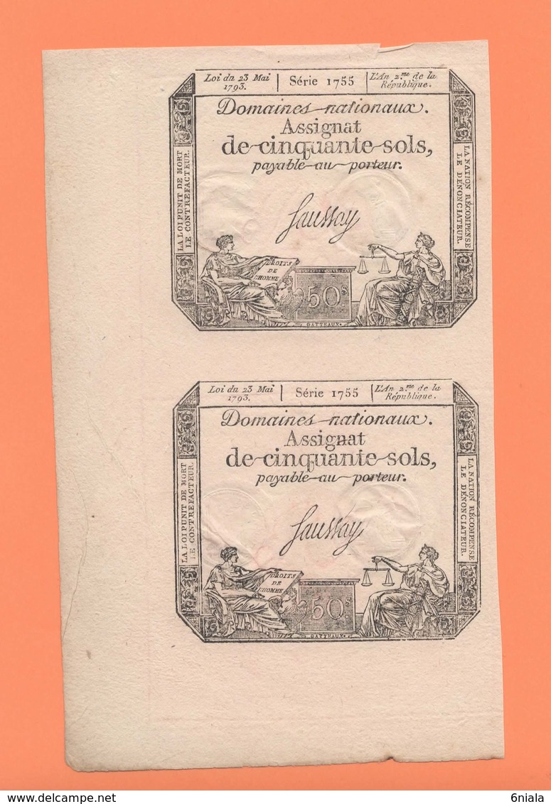 528 PAIRE VERTICALE ASSIGNAT DE 50 SOLS  SERIE 1755  SAUSSAY Loi Du 23 Mai 1793 - Assignats & Mandats Territoriaux