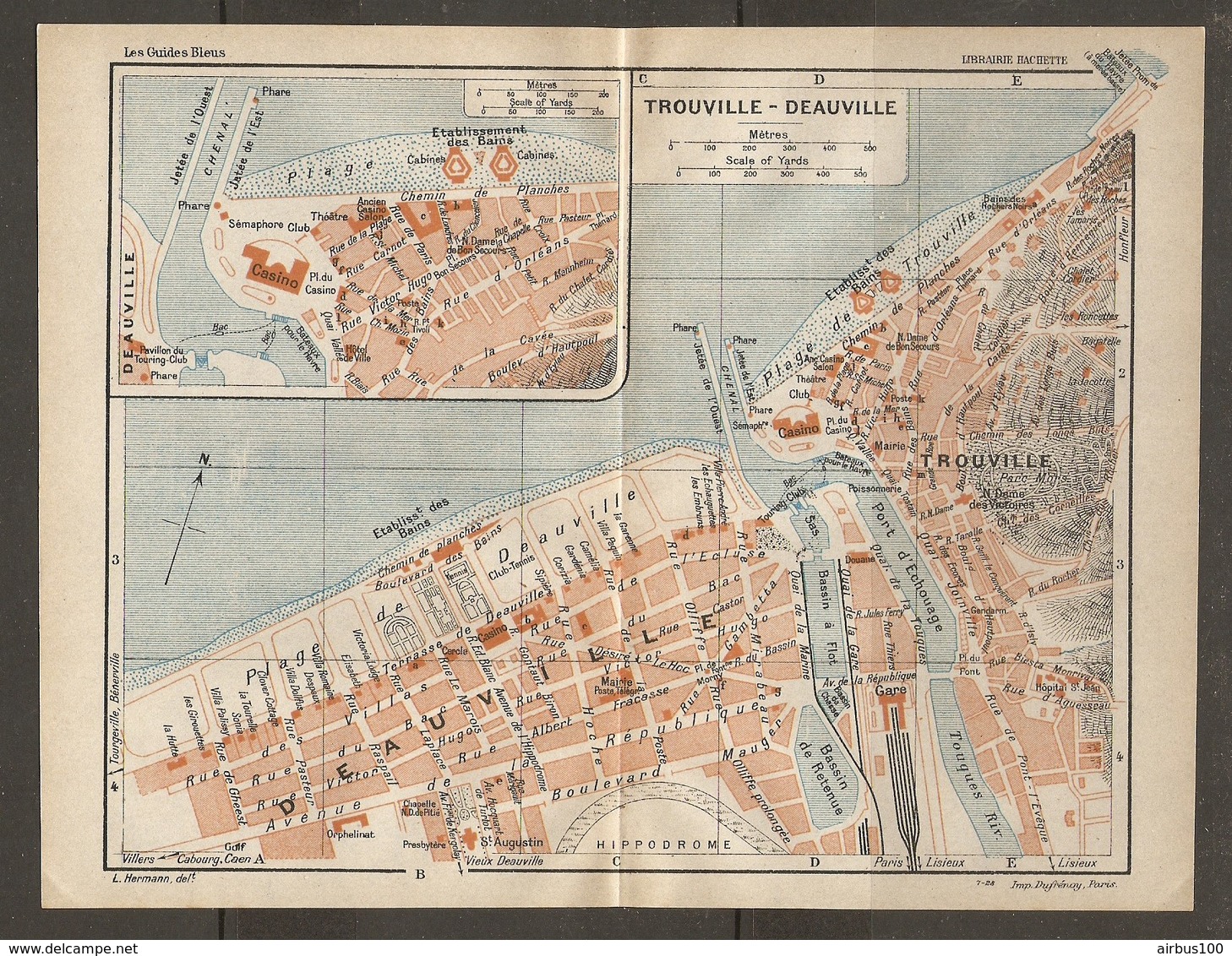 CARTE PLAN 1928 - TROUVILLE DEAUVILLE Éts DES BAINS CABINES CASINO SALON THÉATRE CLUB TENNIS VILLAS ROCHERS NOIRS - Cartes Topographiques