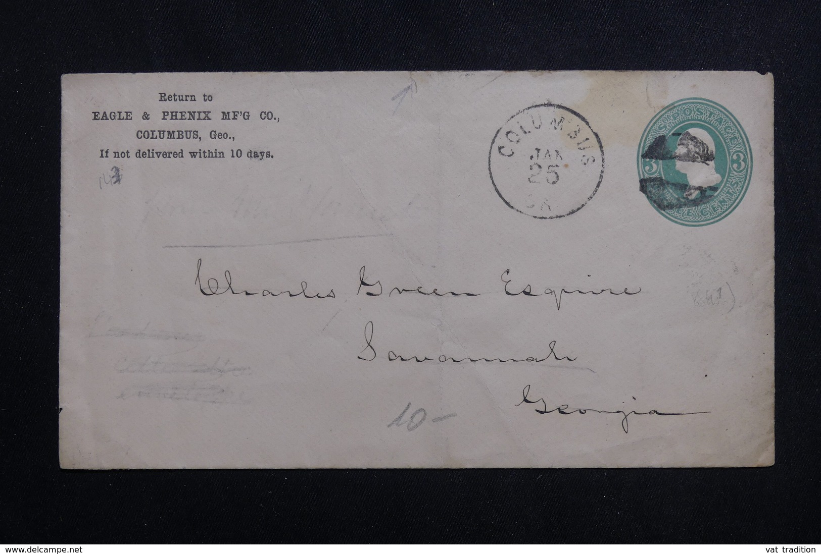 ETATS UNIS - Entier Postal Commercial De Colombus Pour Savonnah - L 61668 - ...-1900