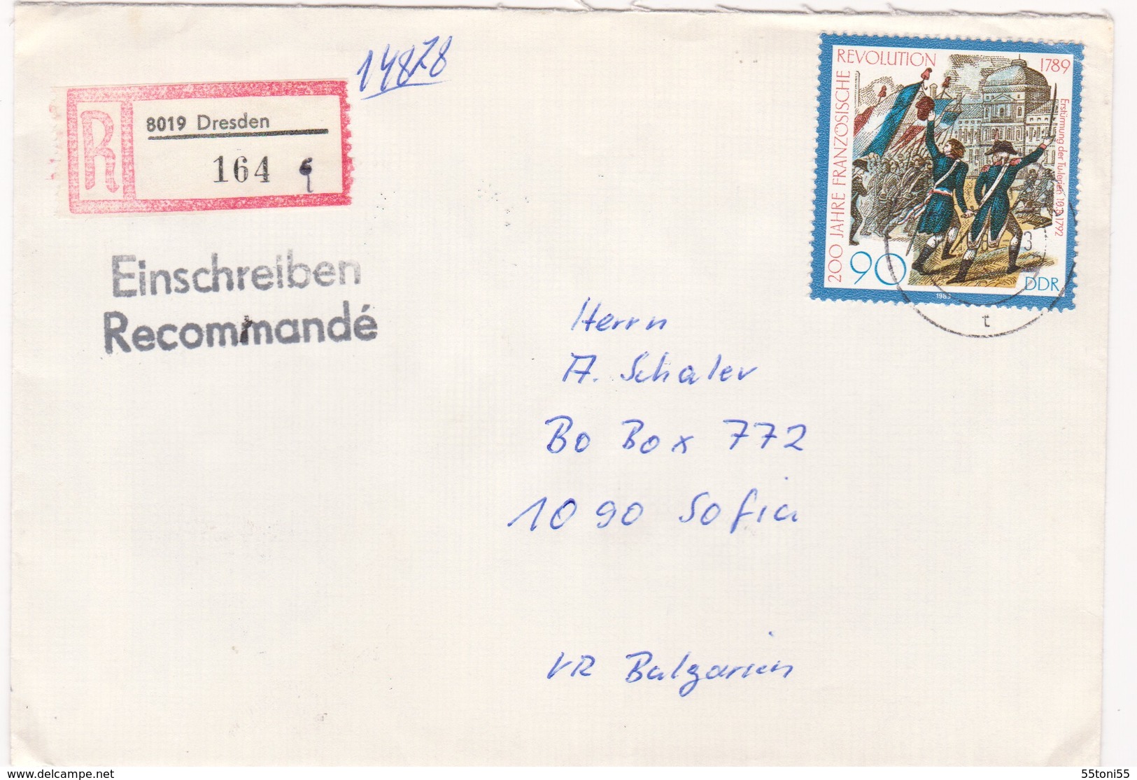 Germany – DDR /Bulgarien Einschreiben 1989 Mit R-Zetteln Aus 8019- Dresden - Brieven En Documenten