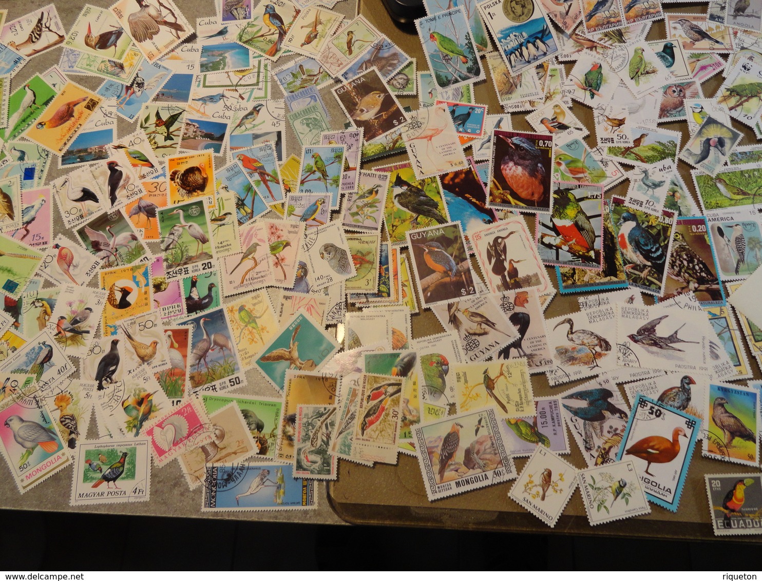 Gros lot de 620 grammes de milliers de timbres thématiques Oiseaux de tous pays - 30 scans - Des multiples - B/TB -