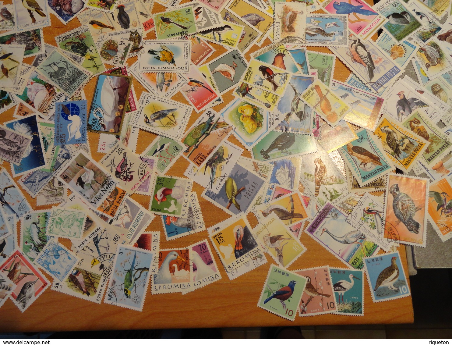 Gros lot de 620 grammes de milliers de timbres thématiques Oiseaux de tous pays - 30 scans - Des multiples - B/TB -