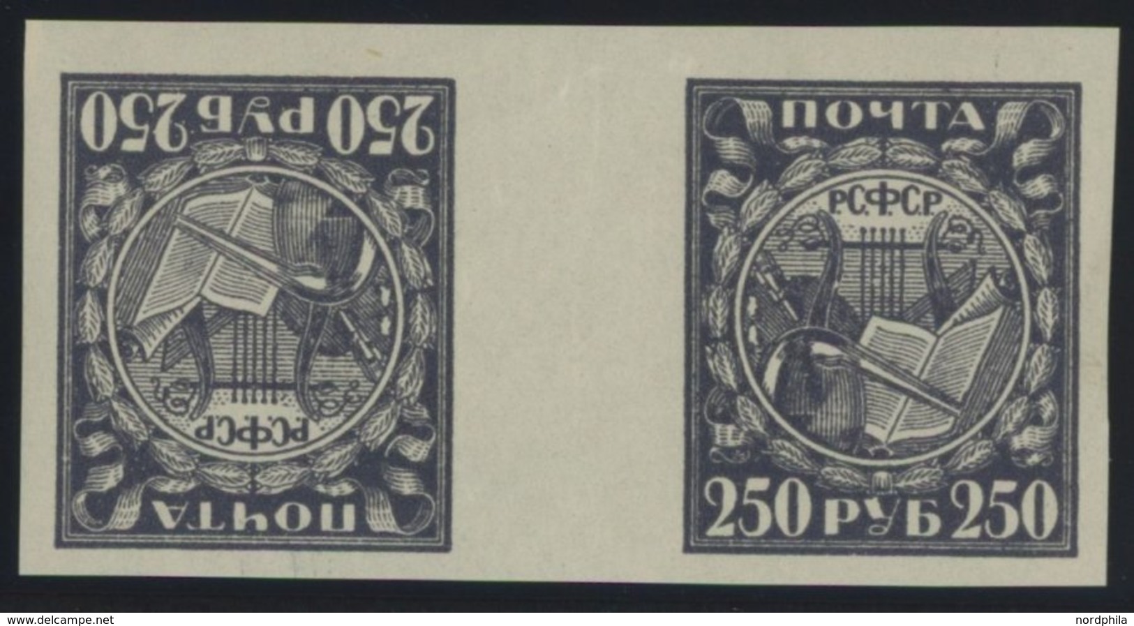 RUSSLAND 158xKz **, 1921, 250 R. Dkl`grauviolett, Normales Papier, Im Waagerechten Kehrdruckpaar Mit Zwischensteg, Postf - Altri & Non Classificati