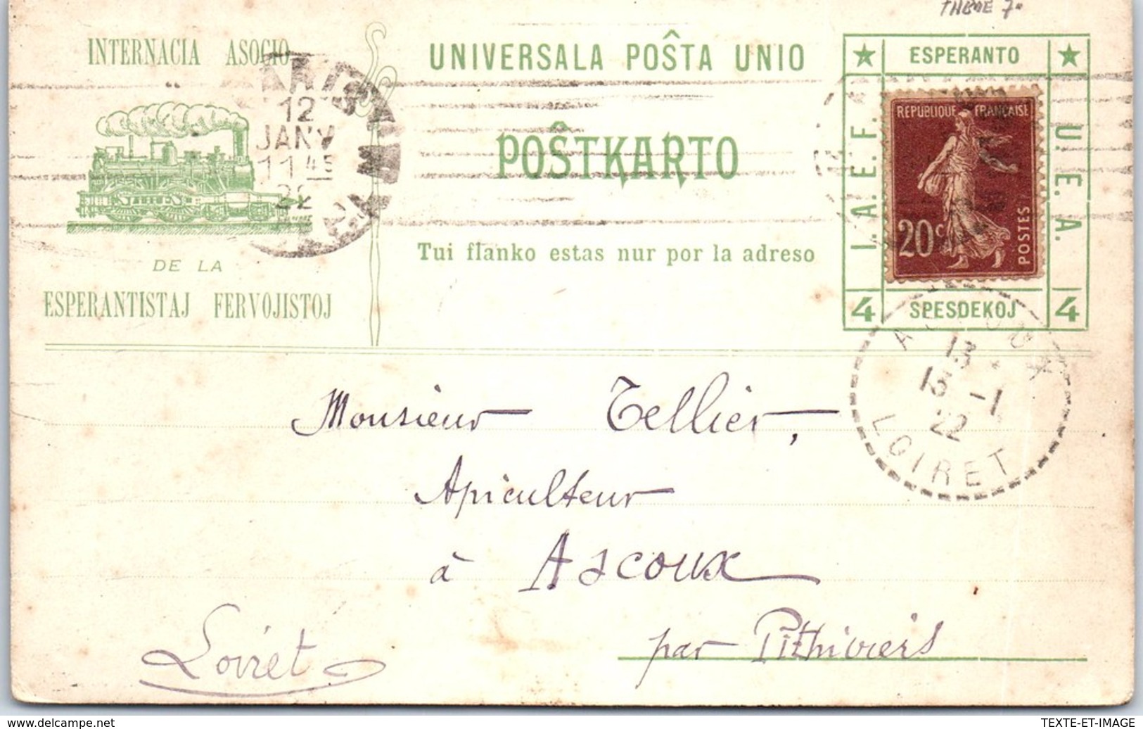 THEMES - ESPERANTO - Carte De Correspondance De L'association - Esperanto