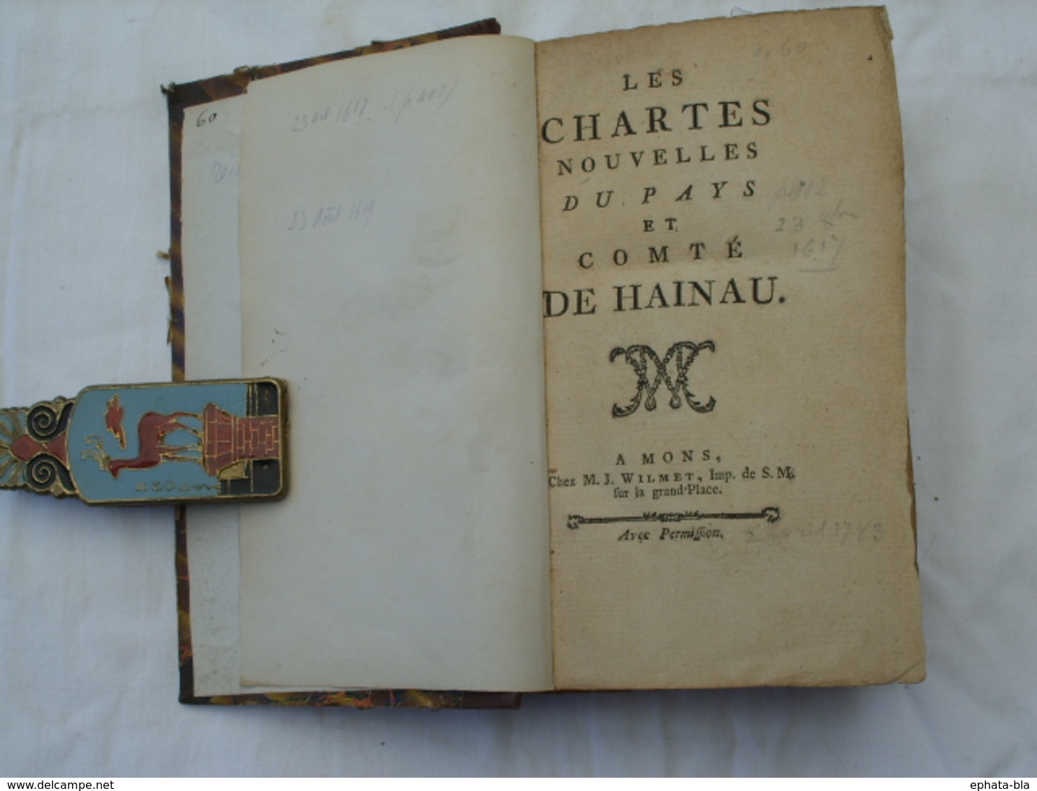 Les Chartes Nouvelles Du Pays Et Comté De Hainaut, Imprimé M.J. Wilmet à Mons.Réimpression Du 2 Avril 1783. - Jusque 1700