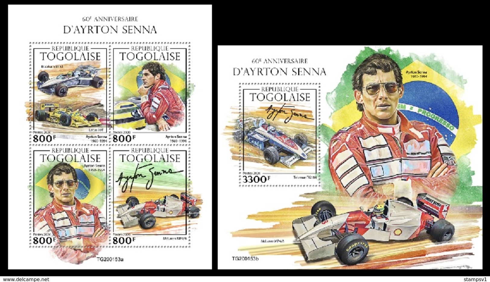 Togo 2020 60th Anniversary Of Ayrton Senna. (0153) OFFICIAL ISSUE - Cars