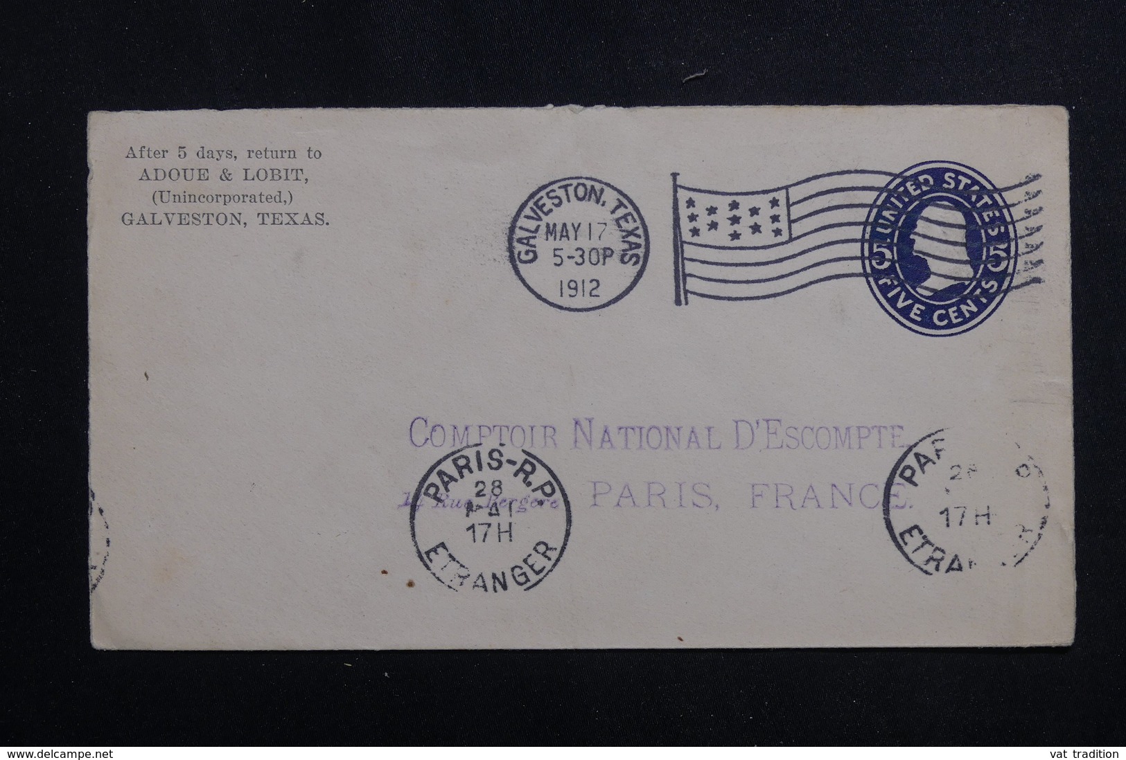 ETATS UNIS - Entier Postal Commercial De Galveston Pour Paris En 1912 - L 61709 - 1901-20