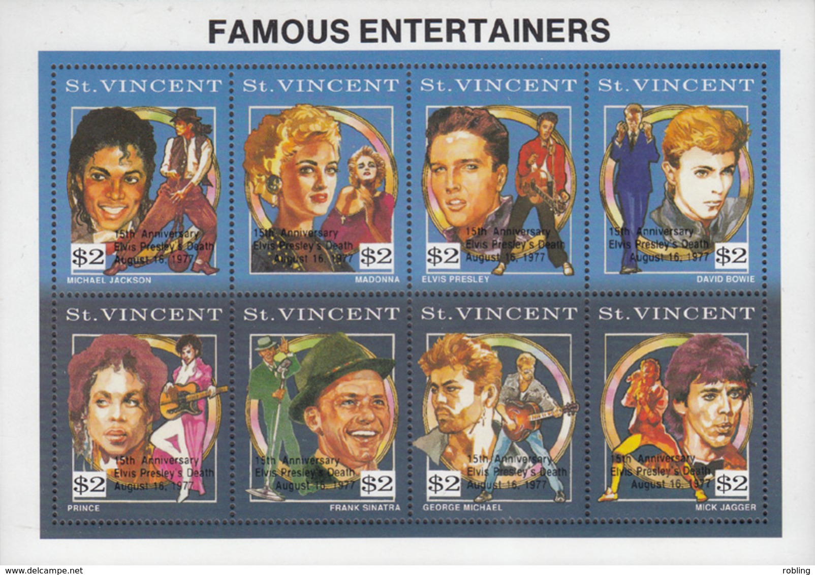 St.Vincent 1991 Elvis Presley / Famous Entertainers  Michel 1891-98 MNH 27750 - Musik