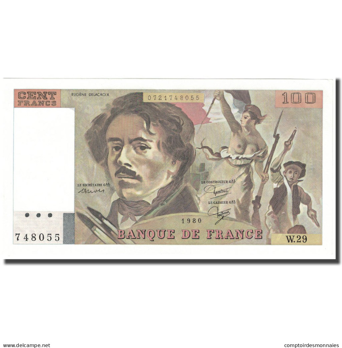 France, 100 Francs, Delacroix, 1980, SPL+, Fayette:69.4a, KM:154b - 100 F 1978-1995 ''Delacroix''