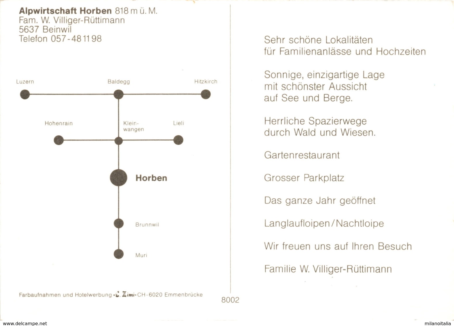 Alpwirtschaft Horben - Beinwil - Werbekarte Mit Mittelfalz - Beinwil Am See