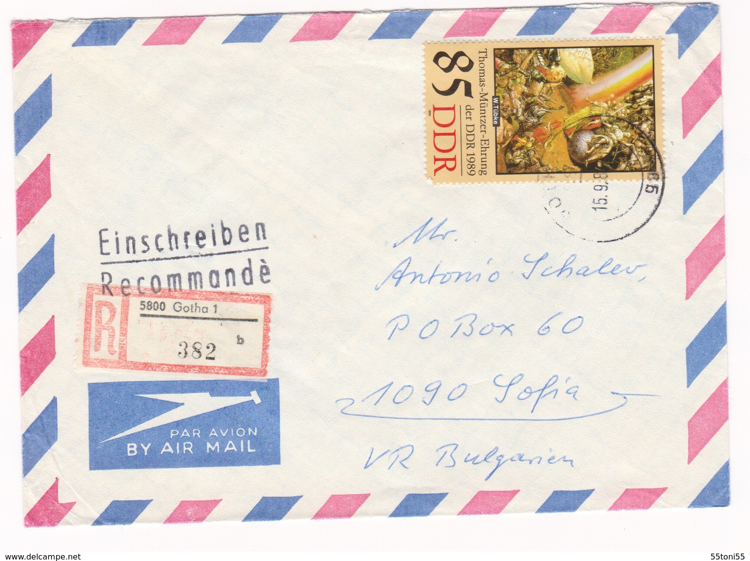 Germany – DDR /Bulgarien Einschreiben 1989 Mit R-Zetteln Aus 5800- Gotha 1 - Brieven En Documenten