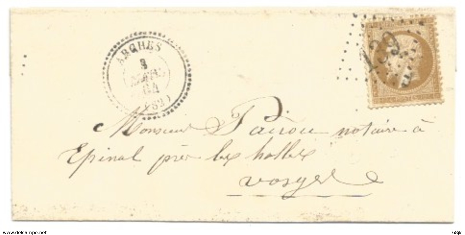 72P - VOSGES - ARCHES - Gros Chiffre 139 - Pour EPINAL - Mars 1864 - Type 22 - Tarif Lettre Locale - - 1849-1876: Période Classique