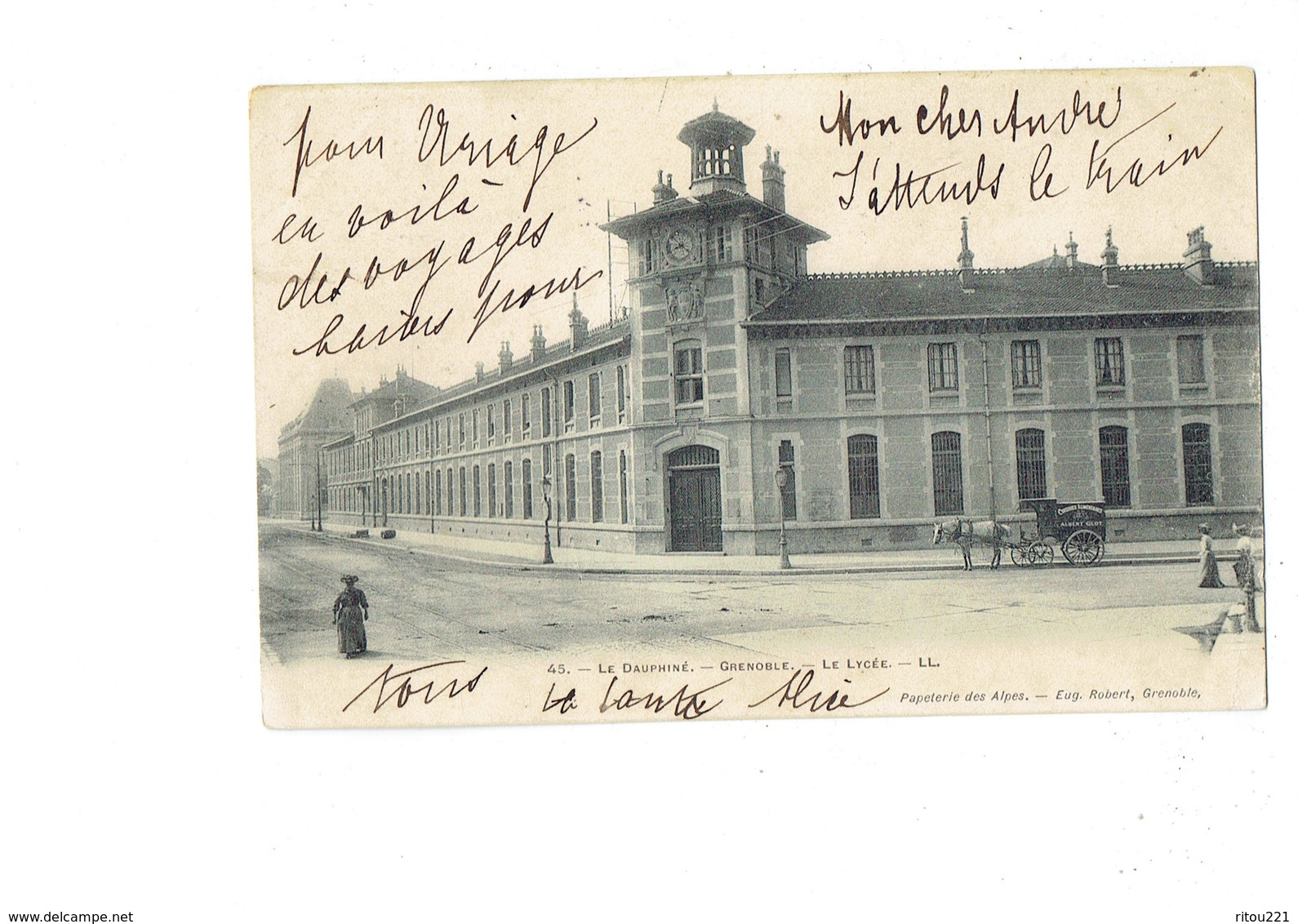 Cpa - 38 - GRENOBLE - Le Lycée - LL 45 - Attelage Cheval Publicité ALBERT GLOT - ALIMENTAIRE - 1904 - Herbeys