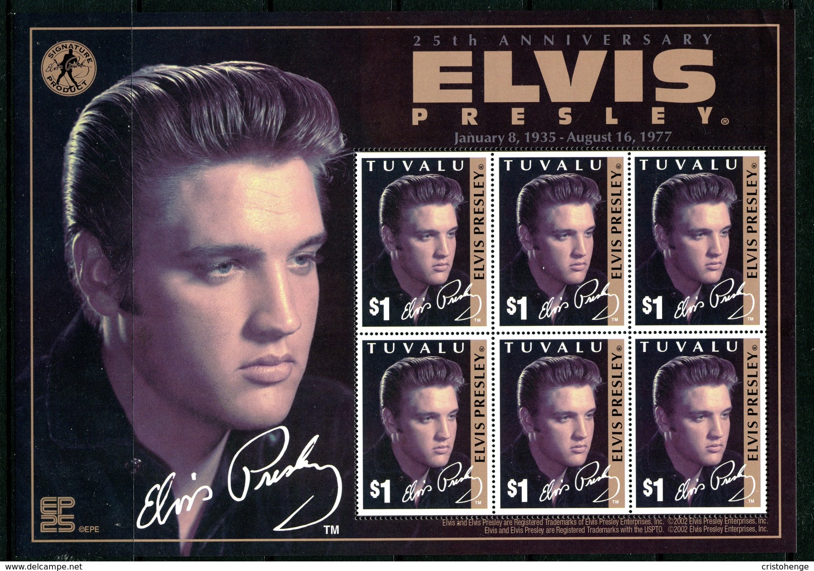 Tuvalu 2002 25th Death Anniversray Of Elvis Presley Sheetlet MNH (SG 1077) - Tuvalu