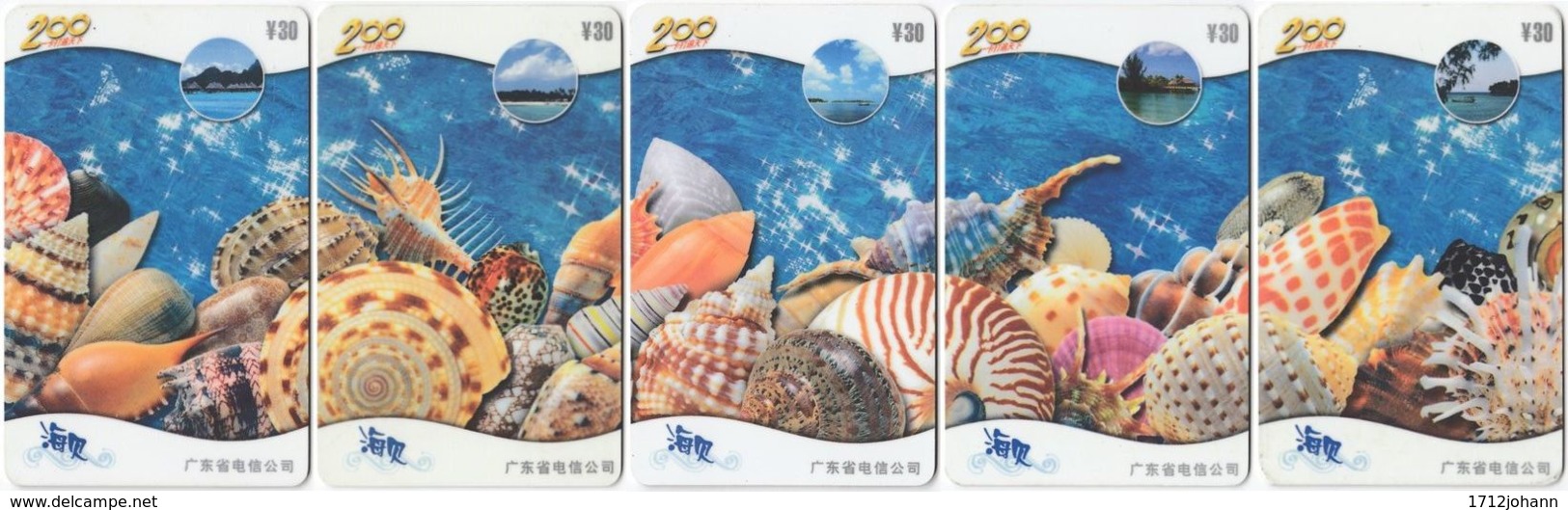 CHINA D-999 Prepaid ChinaTelecom - Painting, Animal, Sea Life, Shell (puzzle) - 5 Pieces - Used - China