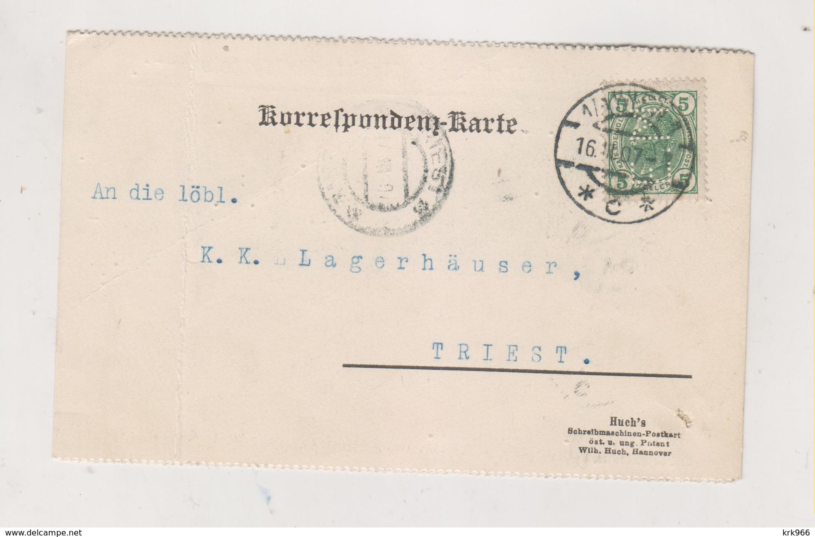 AUSTRIA 1909 WIEN Perfin ANTON HOFMANN Postcard - Briefe U. Dokumente