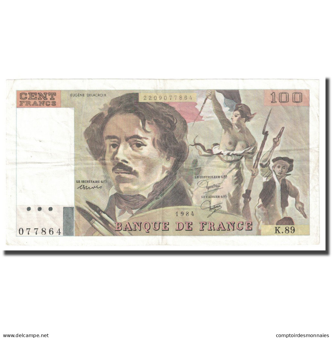 France, 100 Francs, Delacroix, 1984, TTB, Fayette:69.8b, KM:154b - 100 F 1978-1995 ''Delacroix''