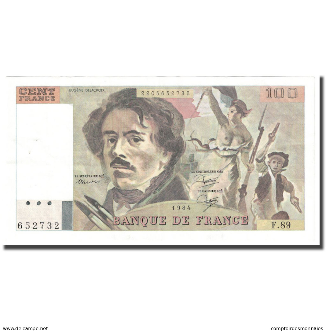 France, 100 Francs, Delacroix, 1984, SUP, Fayette:69.08b, KM:154b - 100 F 1978-1995 ''Delacroix''