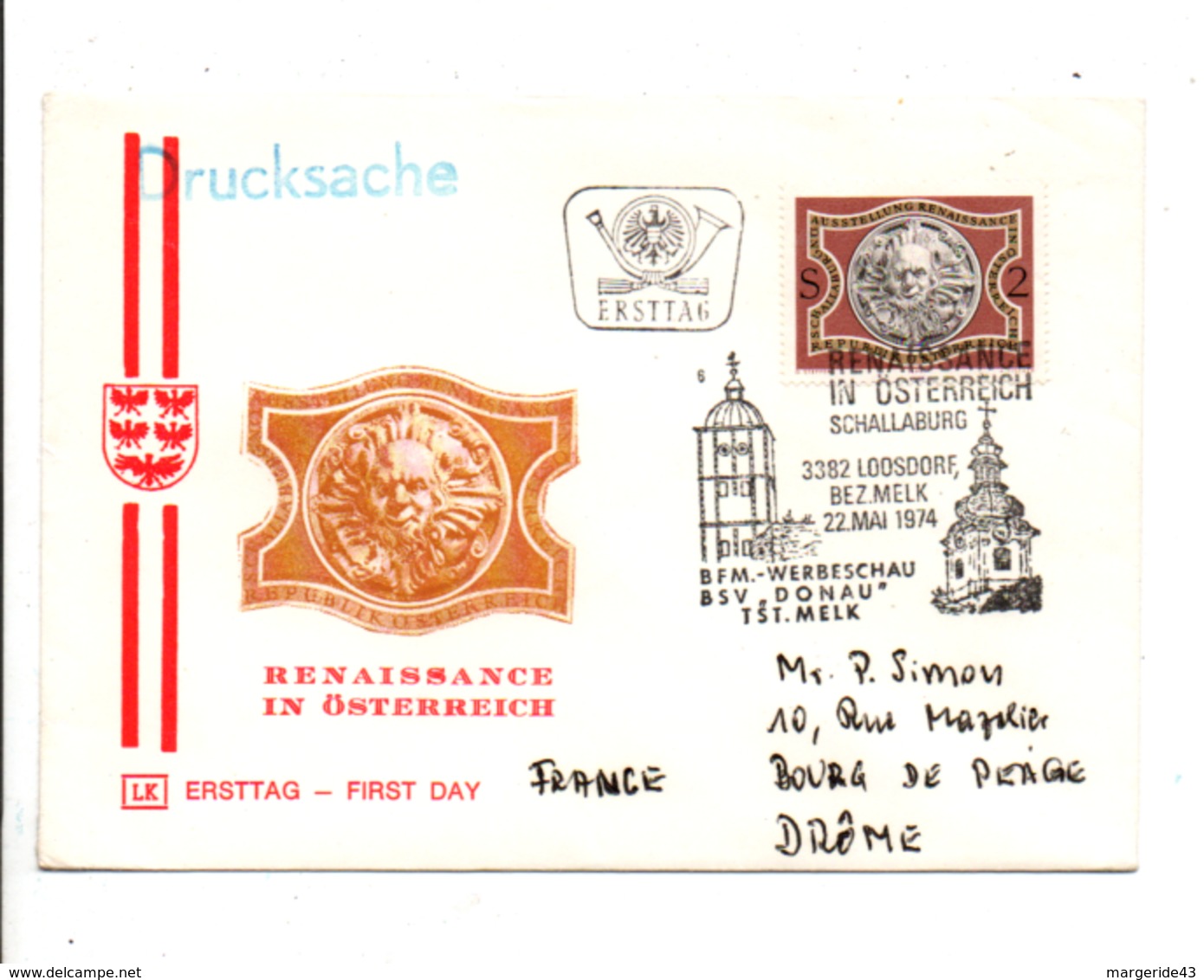 AUTRICHE FDC 1974 RENAISSANCE EN AUTRICHE - FDC