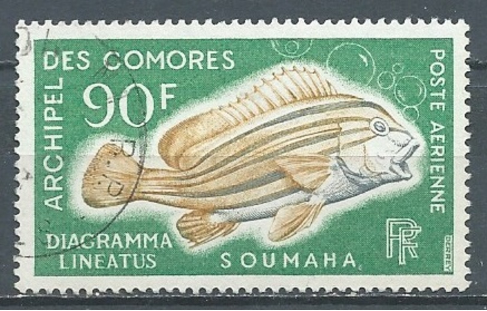 Comores Poste Aérienne YT N°24 Poisson Diagramma Lineatus Oblitéré ° - Poste Aérienne