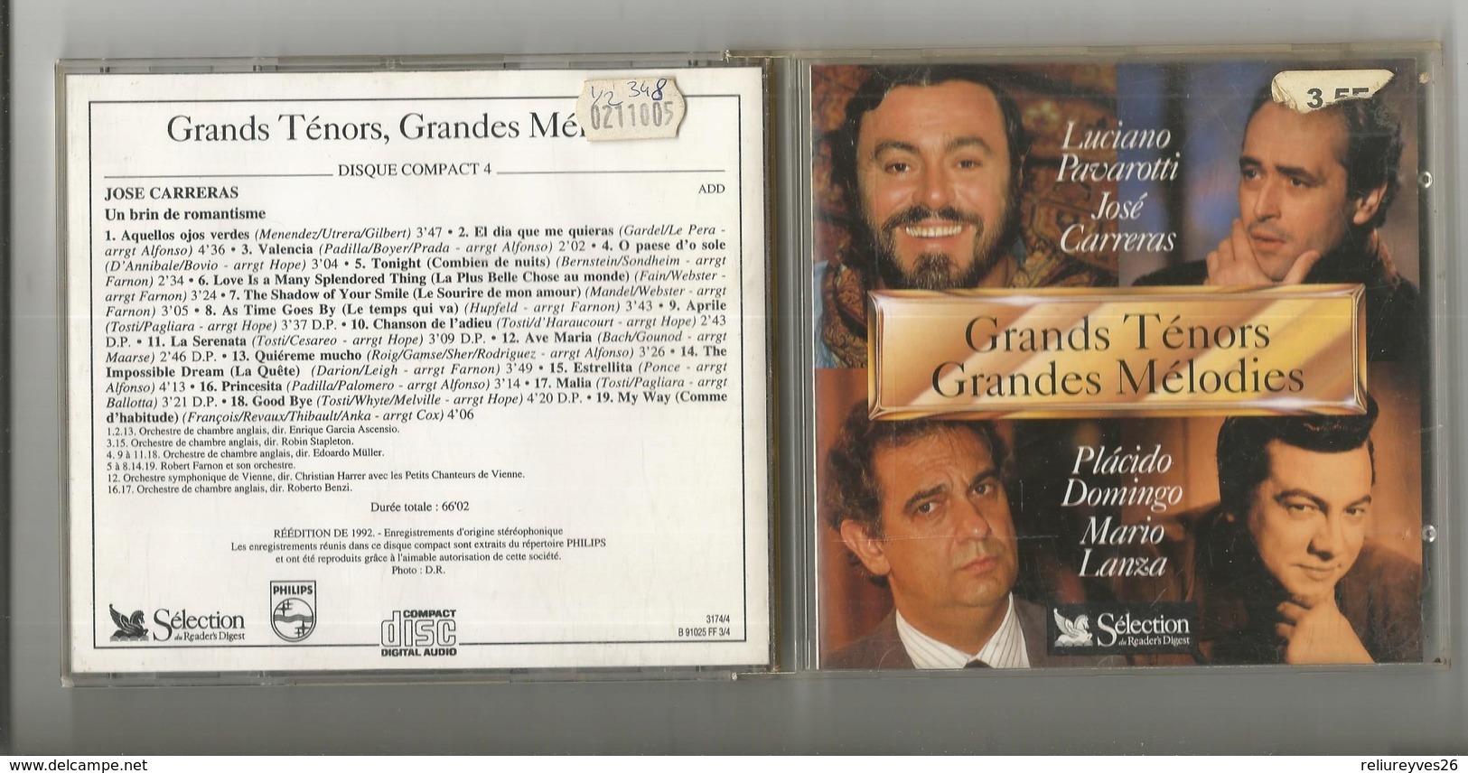 CD. Grands Ténors - Grandes Mélodies , L. Pavarotti - J. Carreras - P. Domingo Et M. Lanza ,Ed. S. R.D. 1992 - Opera