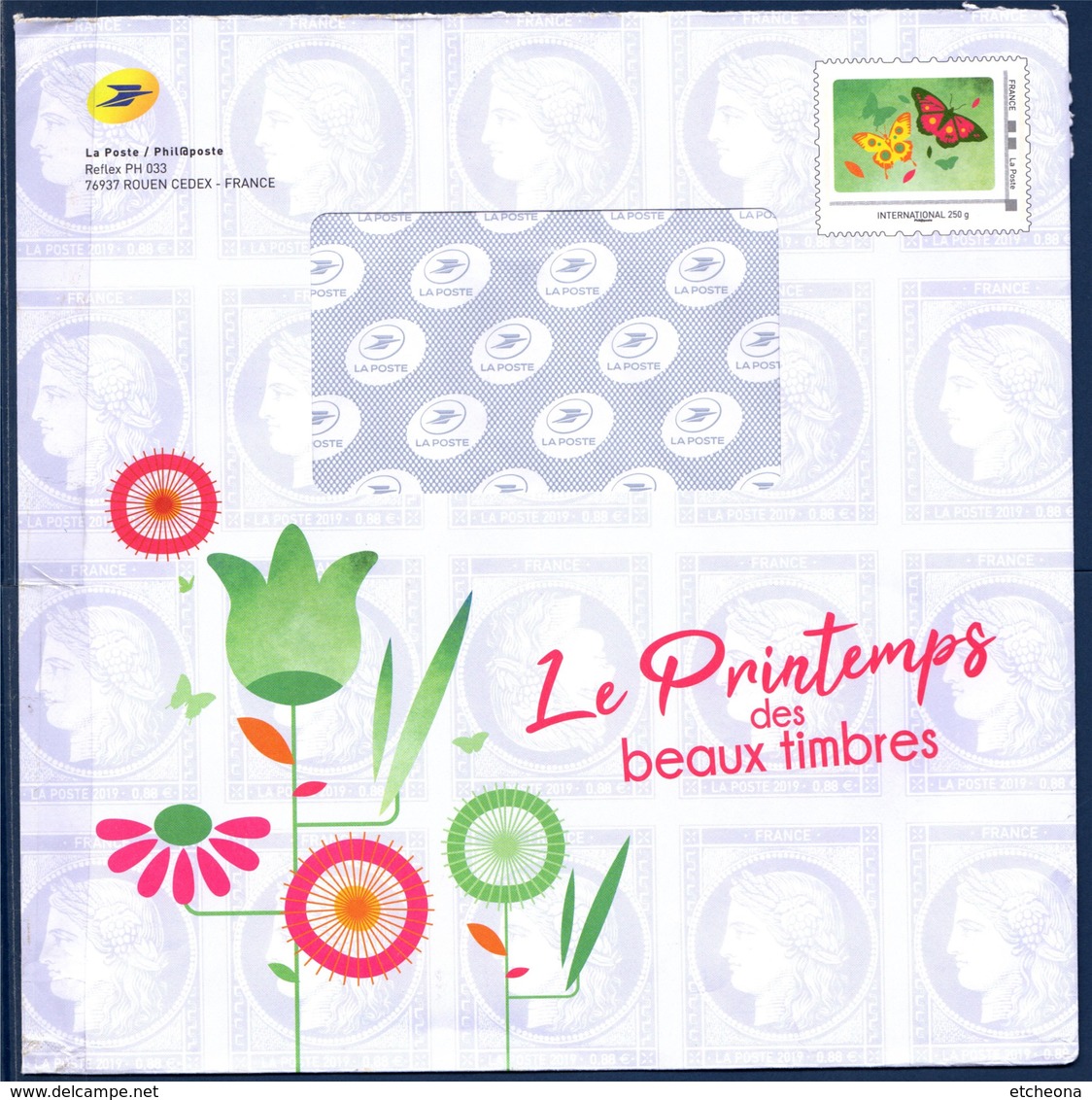 Enveloppe PAP International 250G La Poste Le Printemps Des Beaux Timbres Papillons Cadre Phil@poste Hors Commerce - Prêts-à-poster:Stamped On Demand & Semi-official Overprinting (1995-...)