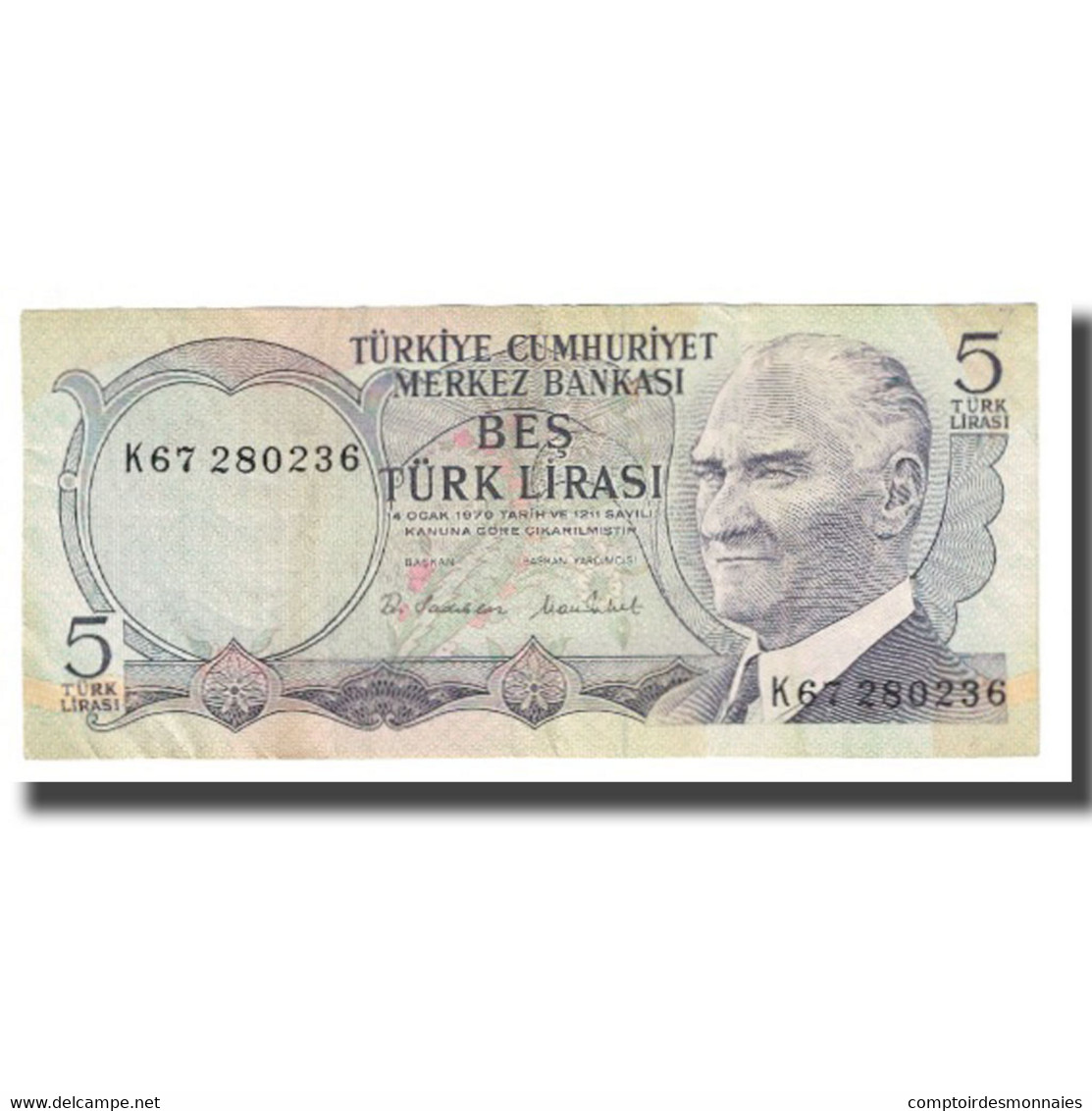 Billet, Turquie, 5 Lira, 1970, 1970-10-14, KM:179, TTB - Turchia