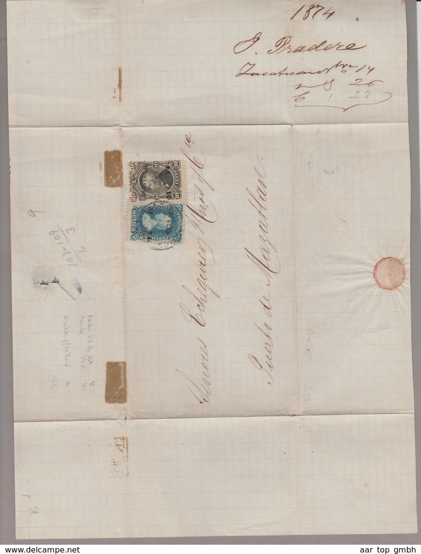 MA Mexiko 1874 Brief Mit 10 + 25 Centavos Nach Puerto De Mazatlan - Mexiko