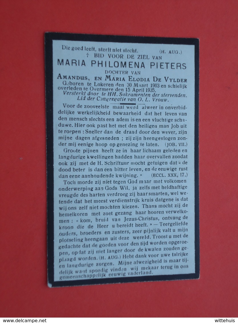 Maria Pieters  Geboren Te Lokeren 1903 En Oveleden Te Overmere 1935       (2scans) - Religión & Esoterismo