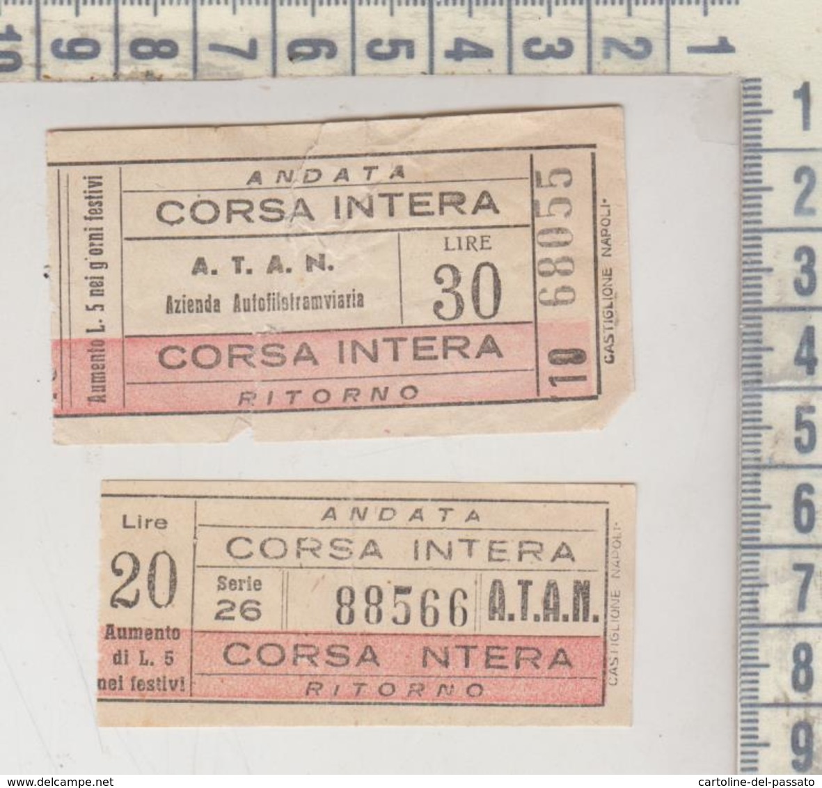 Biglietto Ticket Buillet Napoli A T A N Lire 20 Corsa Intera + Lire 30 - Europa