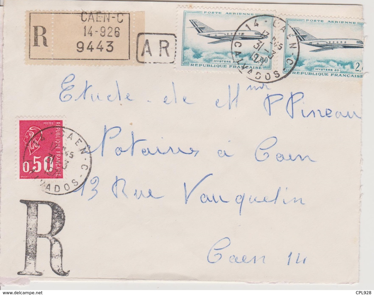Recette Auxiliaire Urbaine 14 Caen C  Calvados 31/03/1971 Sur LRAR - Manual Postmarks