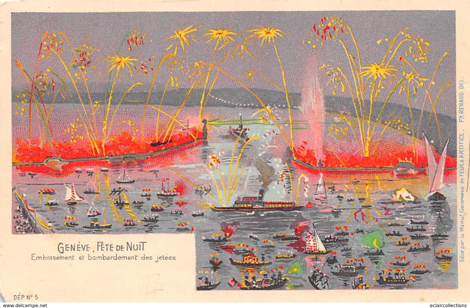 Thème: Manège - Fête Foraine : Manège  Fête De Nuit. Feu D’artifice .Embrasement Des Jetées Genève Suisse.  (Voir Scan) - Altri & Non Classificati