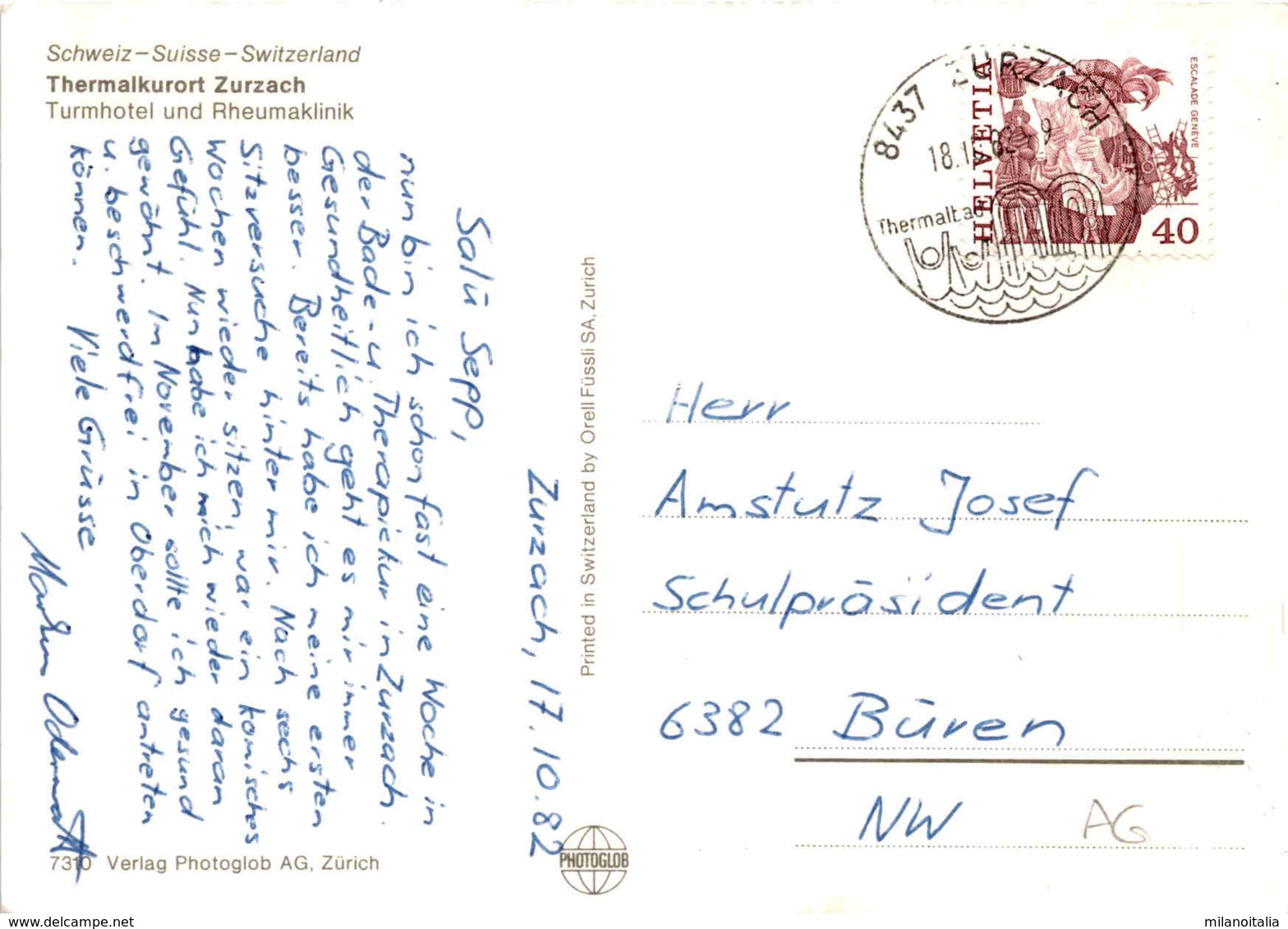 Thermalkurort Zurzach - Turmhotel Und Rheumaklinik (7310) * 18. 10. 1962 - Zurzach